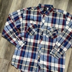 NEW AOS Rodeo shirt men's plaid  XL tall button up red blue